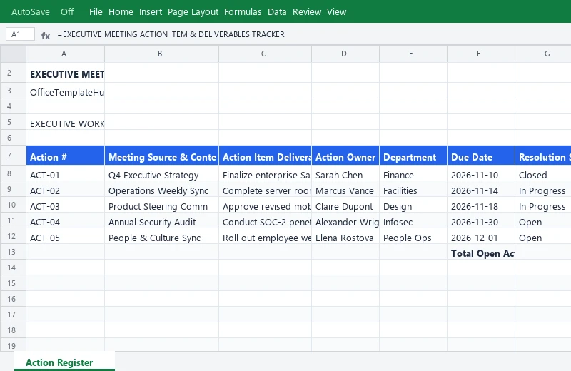 Executive Meeting Action Item & Deliverables Tracker