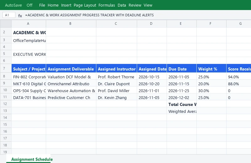 Academic & Work Assignment Progress Tracker with Deadline Alerts