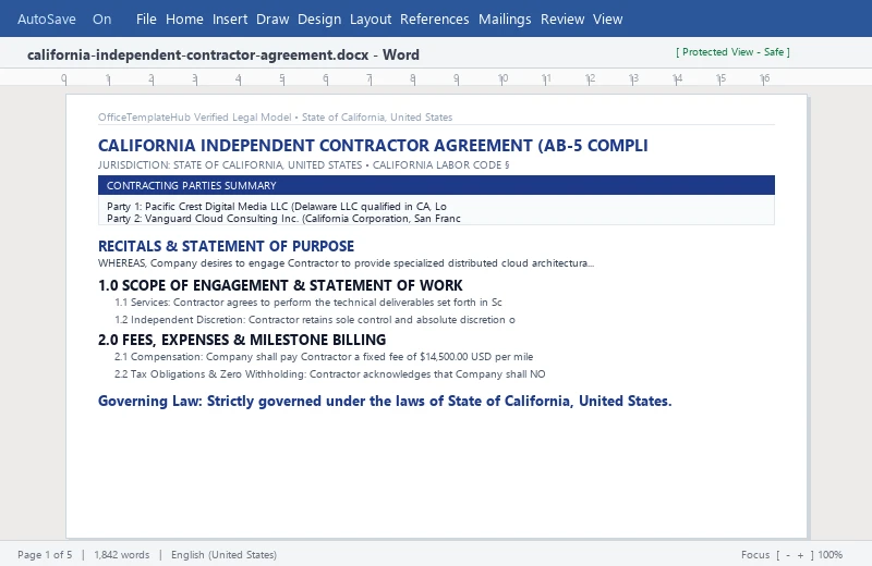 Preview of California Independent Contractor Agreement (AB-5 Compliant)