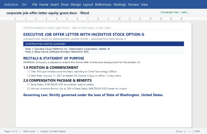 Executive Job Offer Letter with Incentive Stock Option Grant