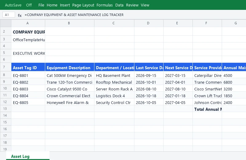 Company Equipment & Asset Maintenance Log Tracker