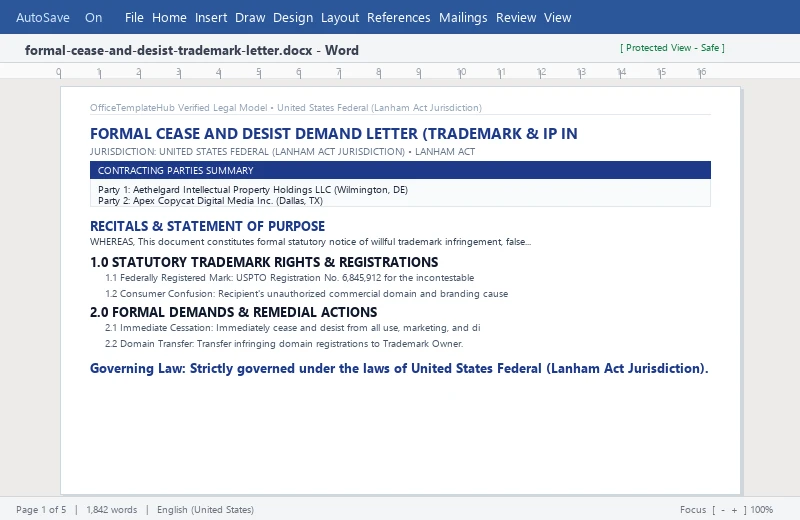 Preview of Formal Cease and Desist Demand Letter (Trademark & IP Infringement)
