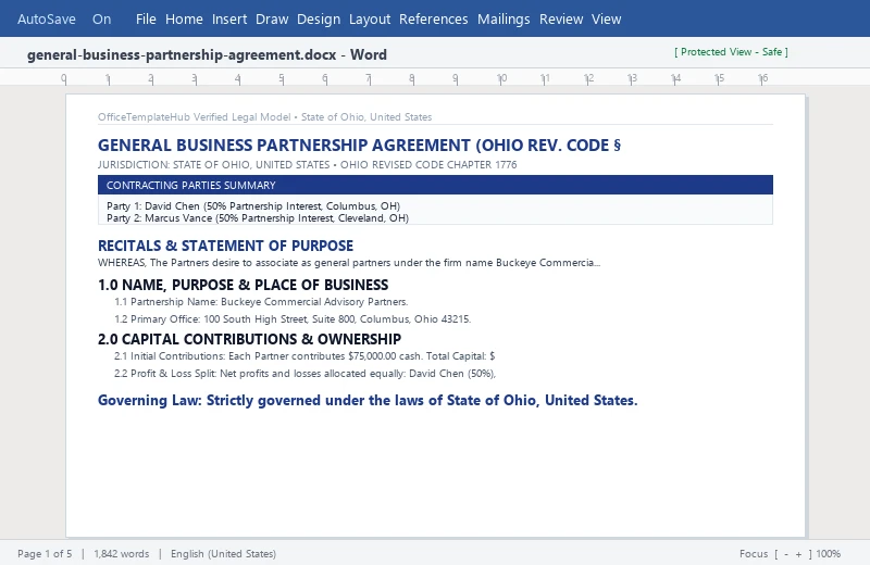 General Business Partnership Agreement (Ohio Rev. Code § 1776)