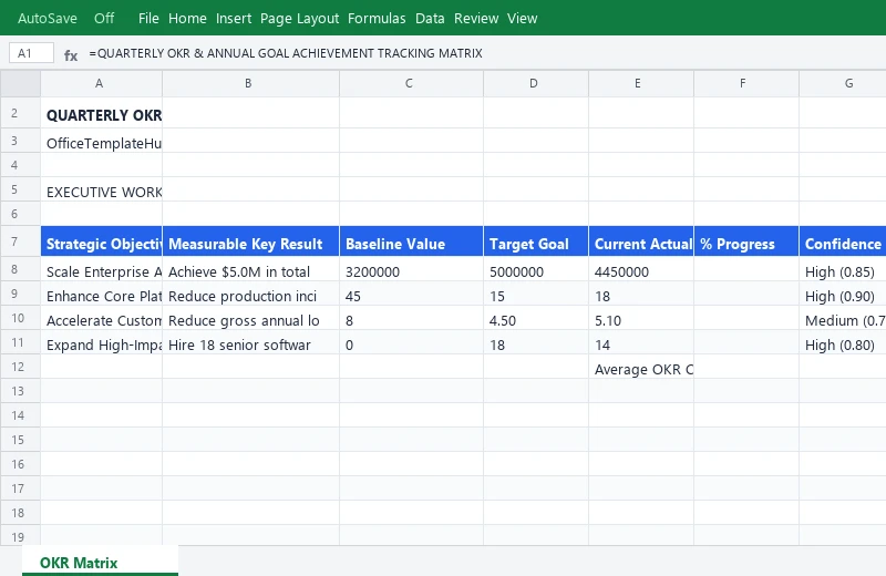 Quarterly OKR & Annual Goal Achievement Tracking Matrix