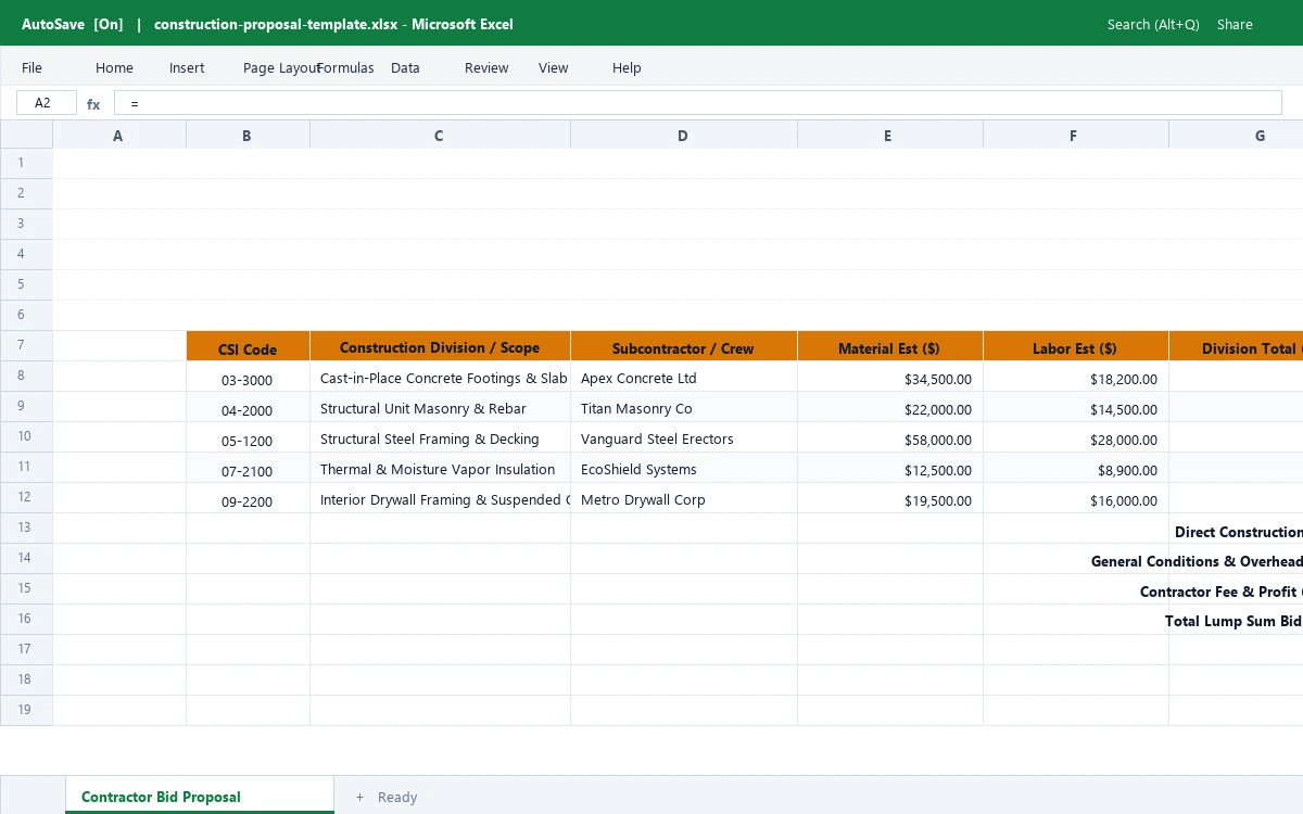 Commercial Construction & General Contractor Bid Proposal