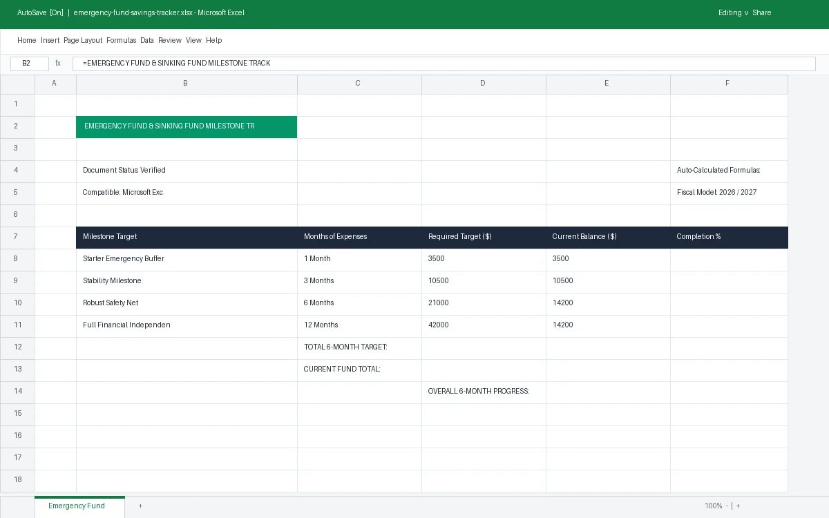 Preview of Emergency Fund & Sinking Fund Milestone Tracker