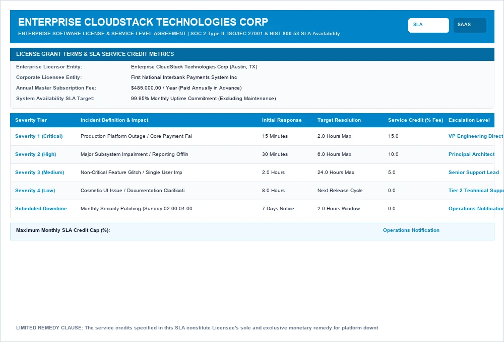 Enterprise Software License, Support Maintenance & SLA Master Agreement