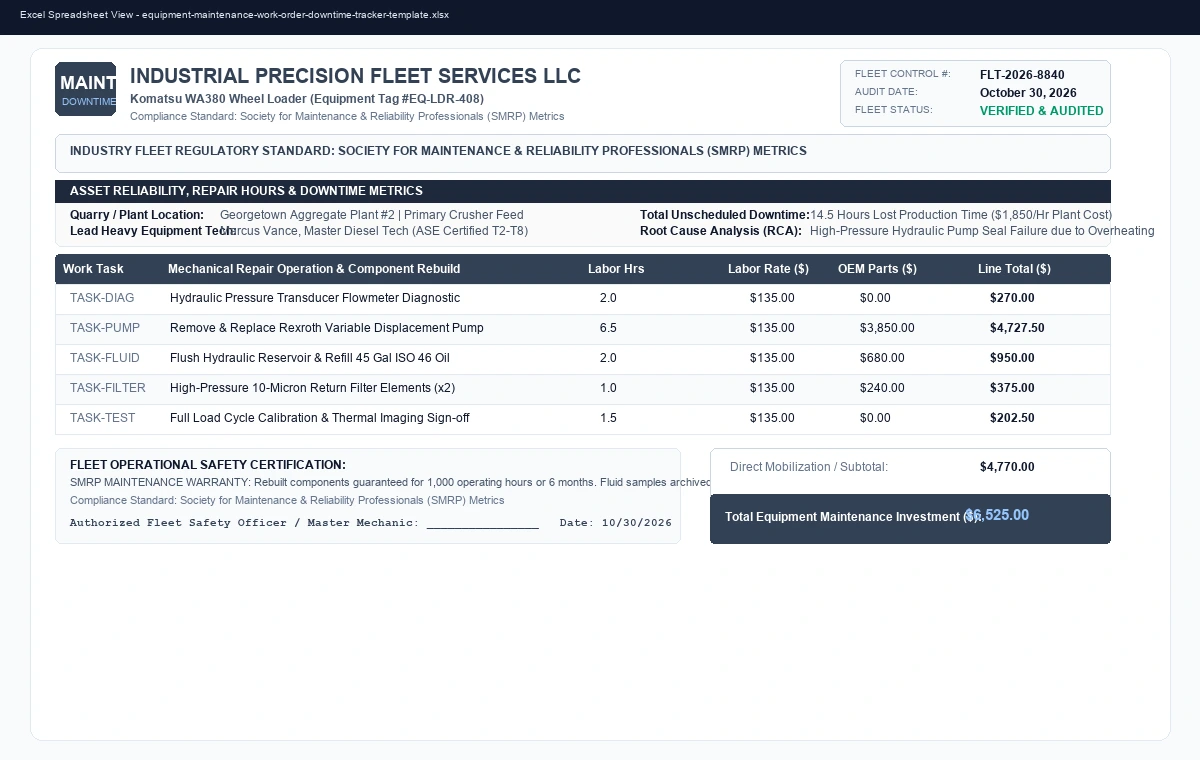 Equipment Maintenance Work Order, Spare Parts & Downtime Tracker