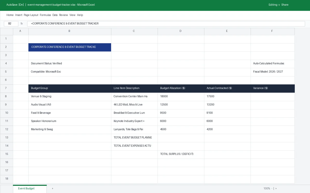 Preview of Corporate Conference & Event Budget Tracker