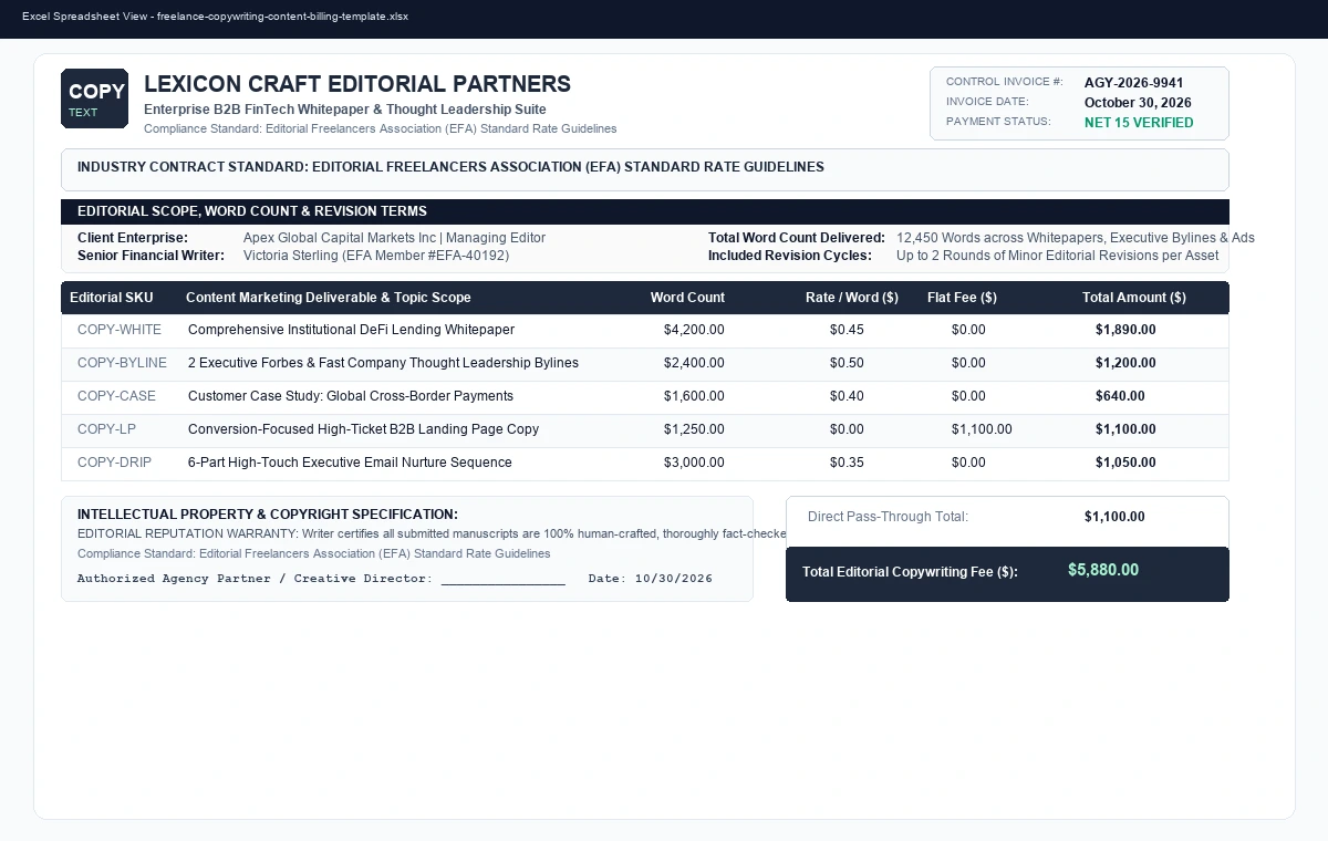 Professional Copywriting & Content Marketing Billing Template