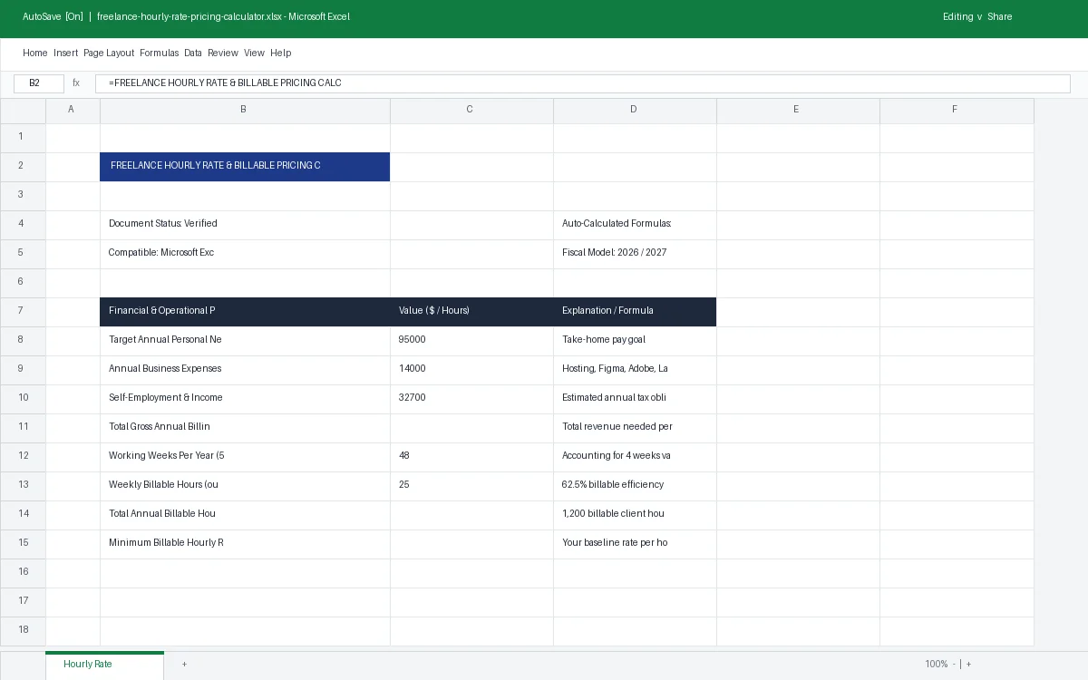 Freelance Hourly Rate & Billable Pricing Calculator