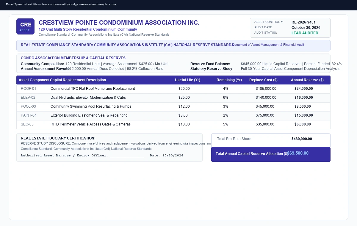 HOA & Condominium Association Annual Budget & Reserve Study Template