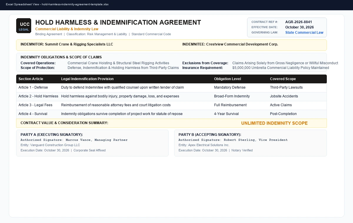 Mutual Hold Harmless & Indemnity Agreement Template