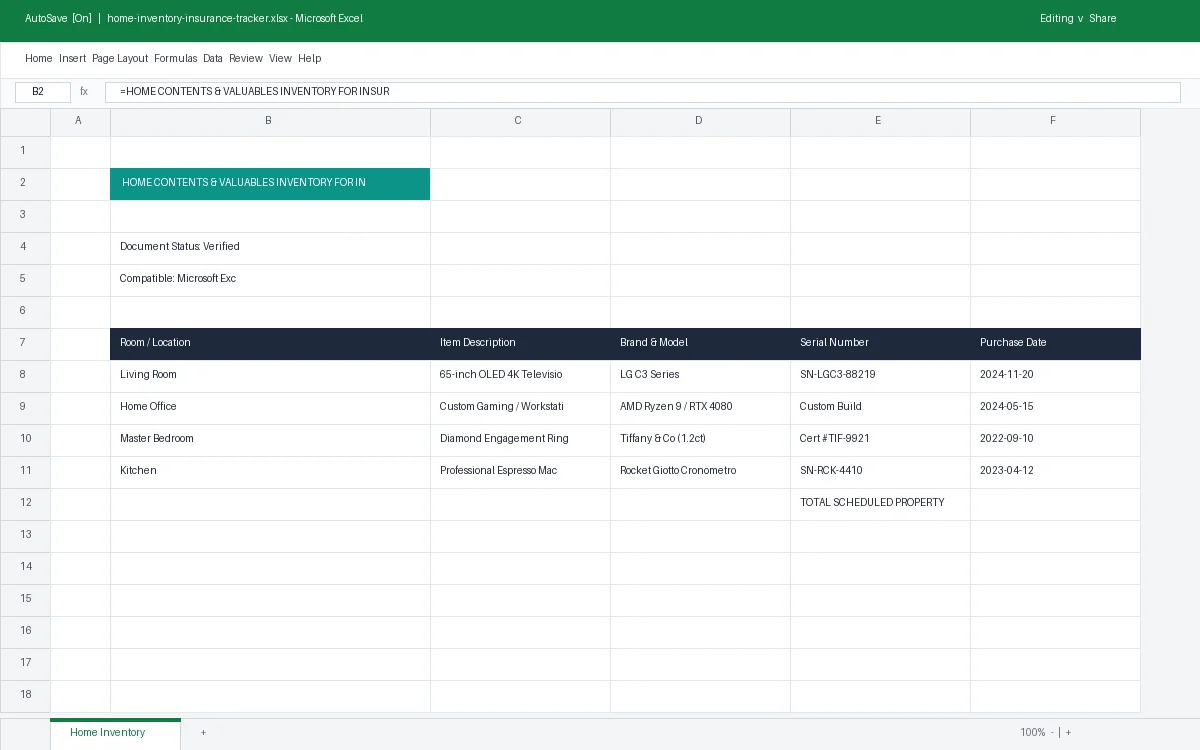 Preview of Home Contents & Valuables Inventory for Insurance