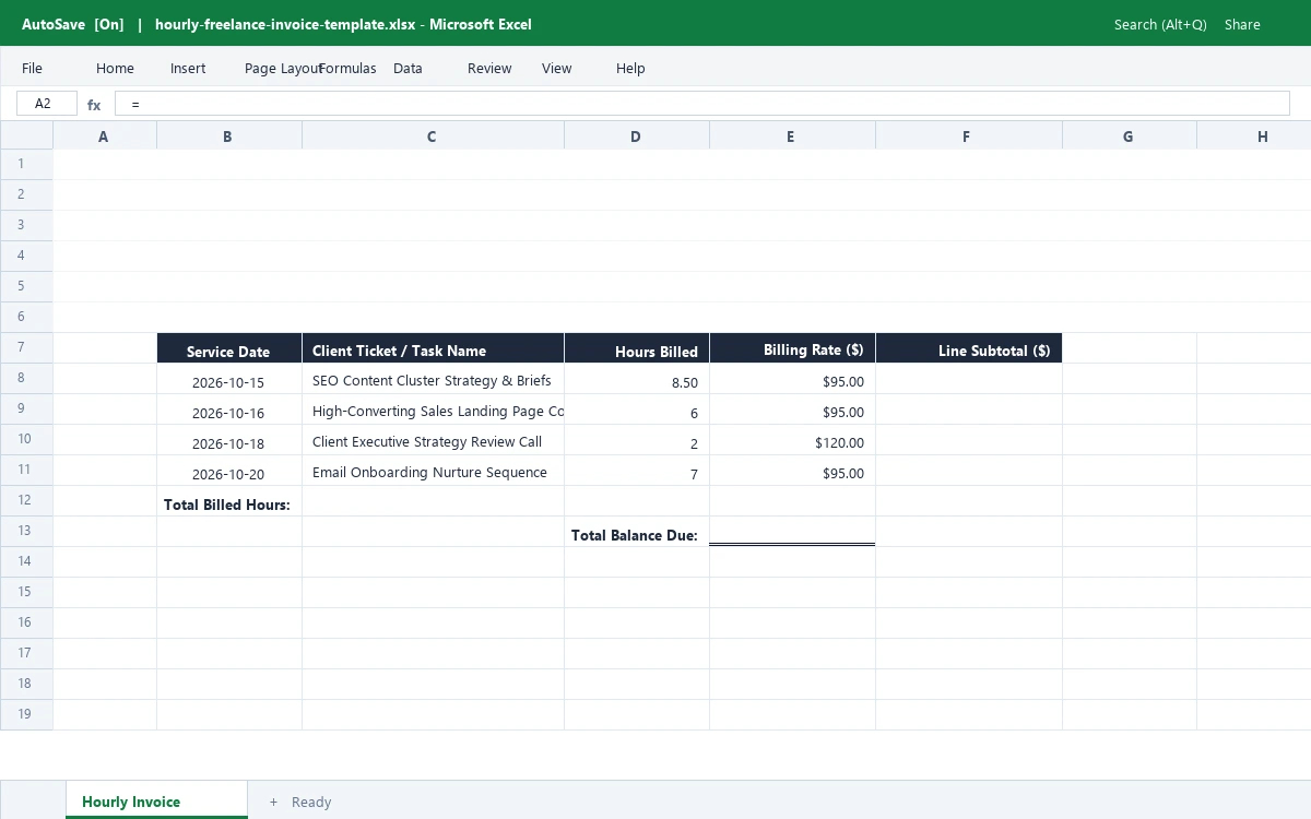 Hourly Freelance Invoice & Task Billing Template