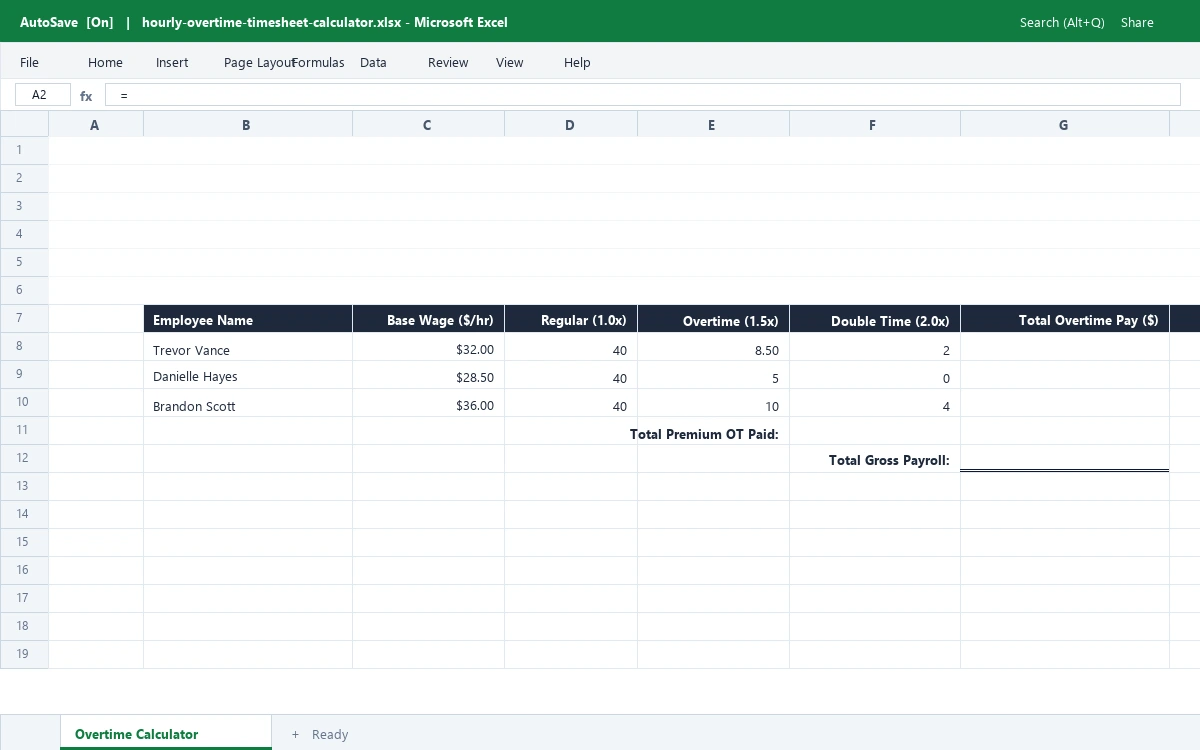 Hourly Overtime & Shift Differential Timesheet Calculator