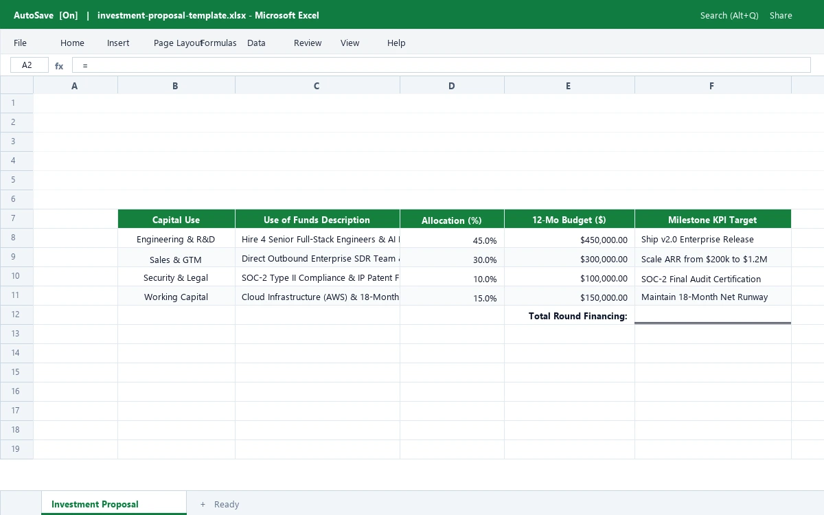 Startup Angel & Venture Investment Proposal Financial Model