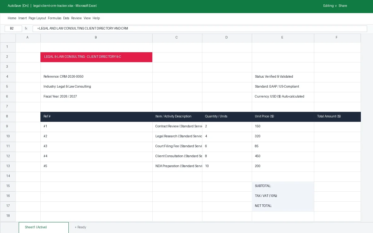Legal & Law Consulting Client Directory & CRM Tracker Template