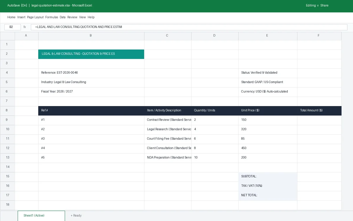 Legal & Law Consulting Quotation & Price Estimate Template