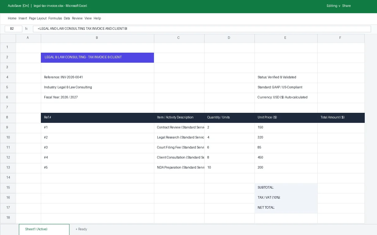 Legal & Law Consulting Tax Invoice & Client Billing Template