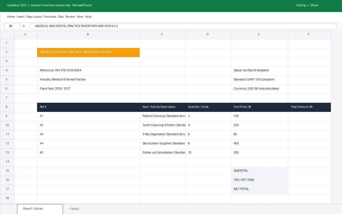 Medical & Dental Practice Inventory & Stock Log Template