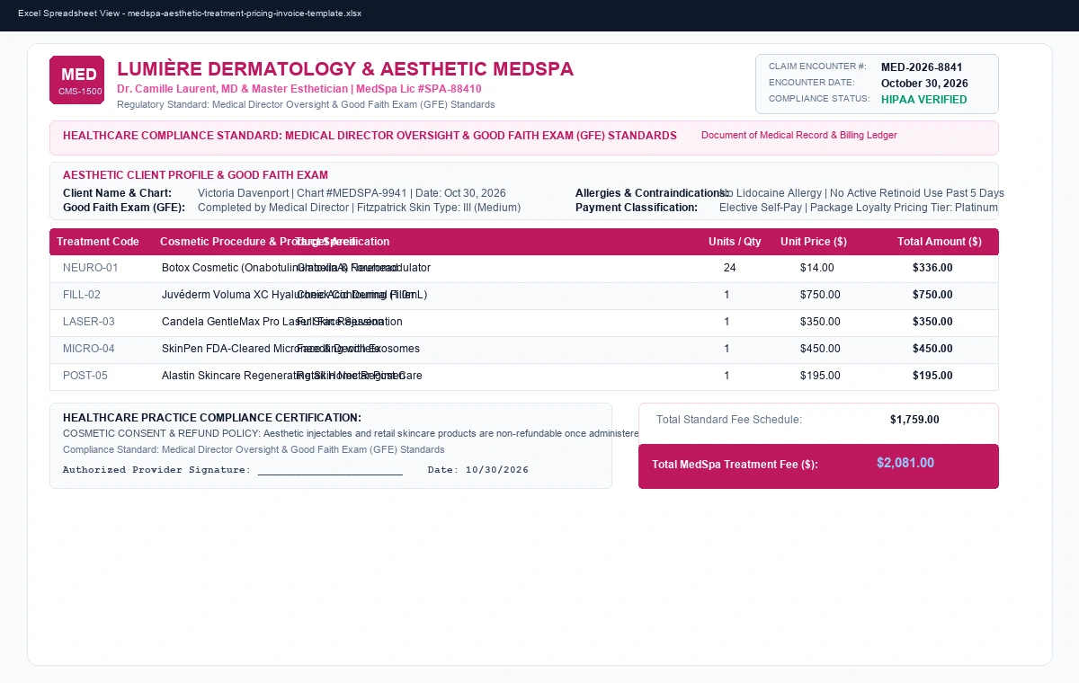MedSpa Aesthetic Treatment & Cosmetic Invoice Template