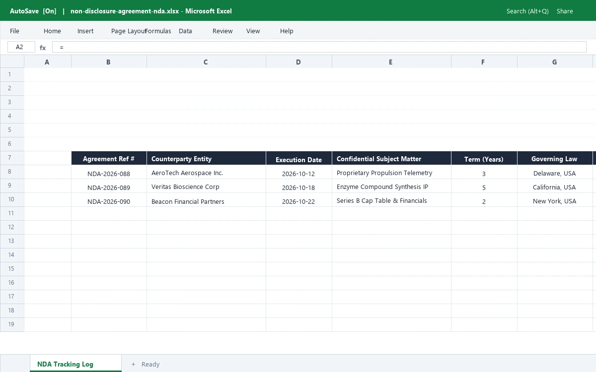 Non-Disclosure Agreement (NDA) & Confidentiality Tracking Log