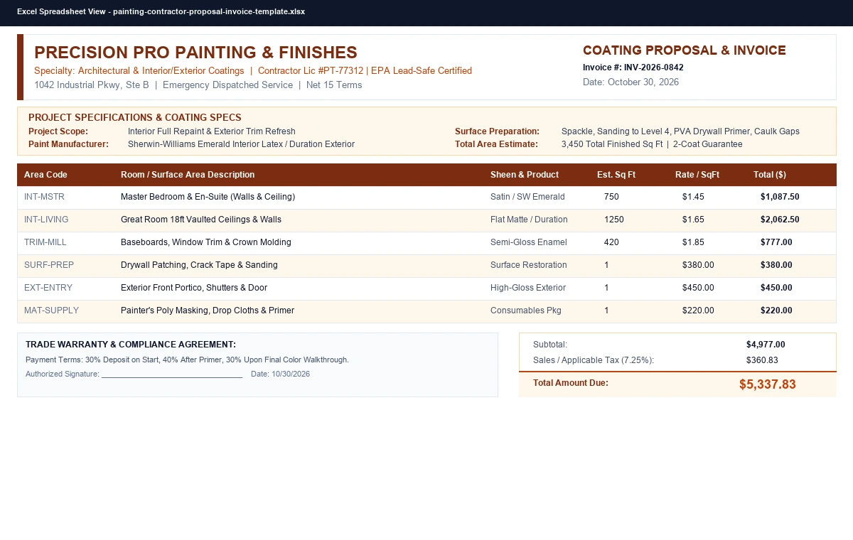 Preview of Independent Contractor Invoice & Draw Billing Template