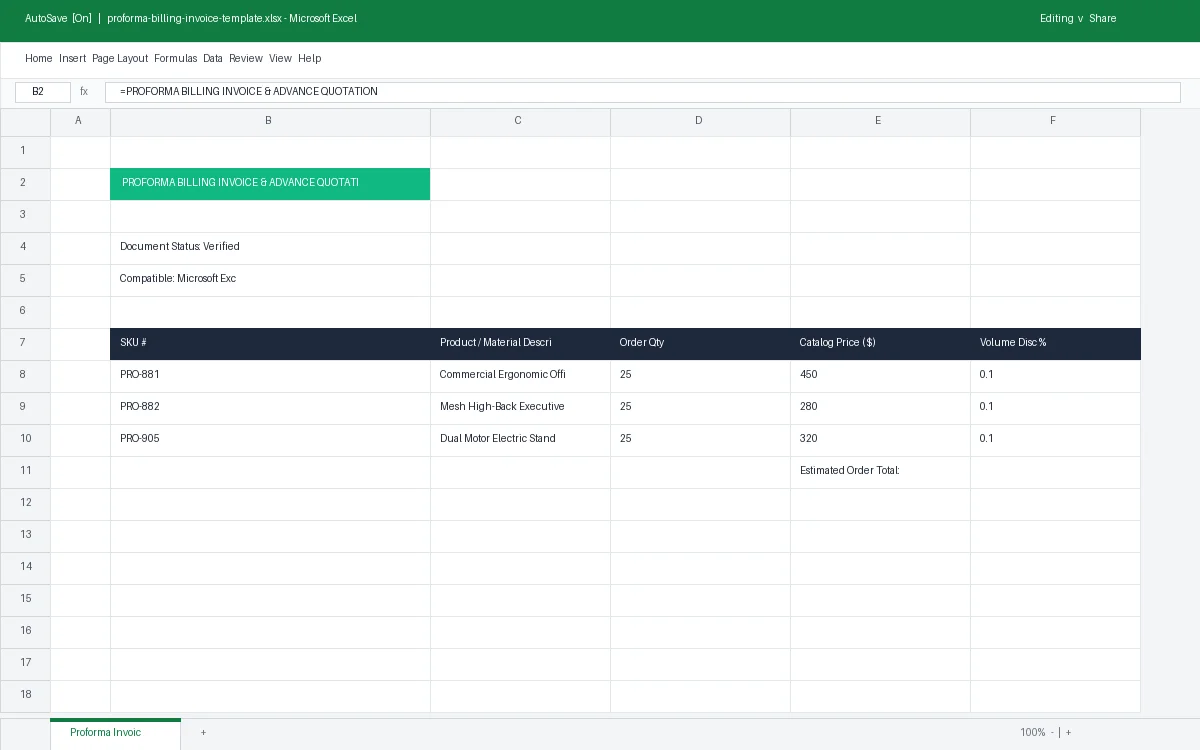 Proforma Billing Invoice & Advance Quotation Template