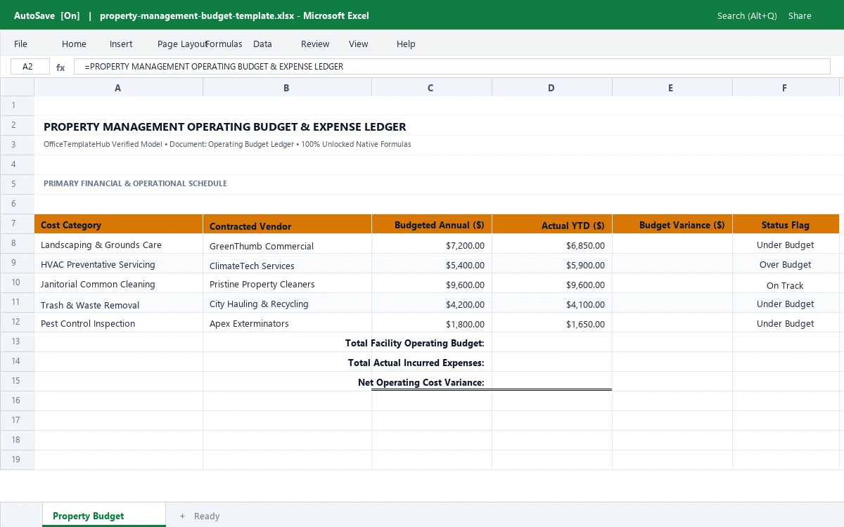 Property Management Operating Budget & Expense Ledger