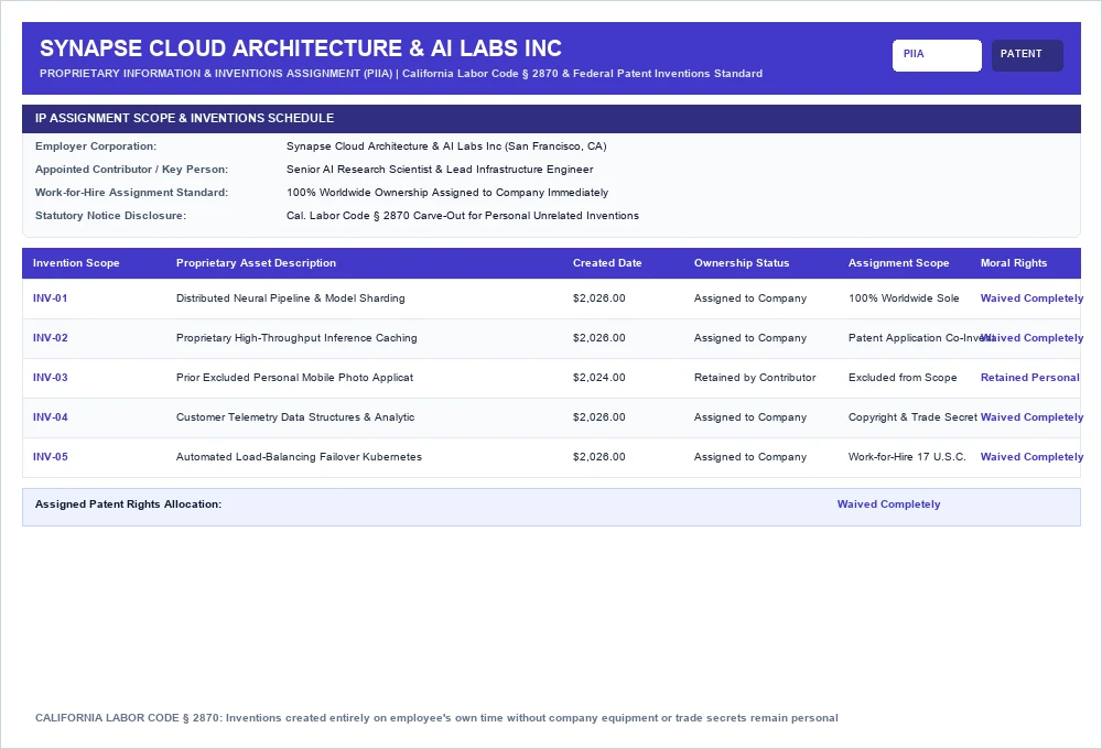 Employee & Founder Proprietary Information & Inventions Assignment Agreement (PIIA)
