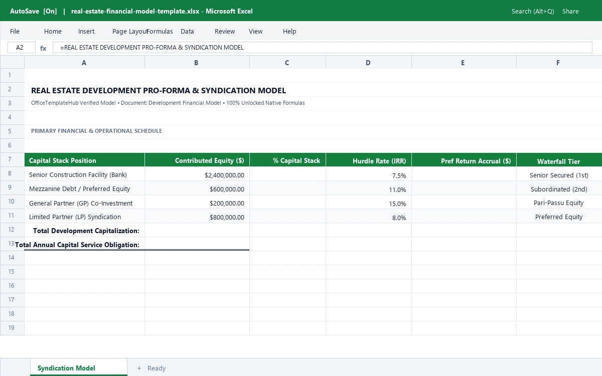 Real Estate Development Pro-Forma & Syndication Model