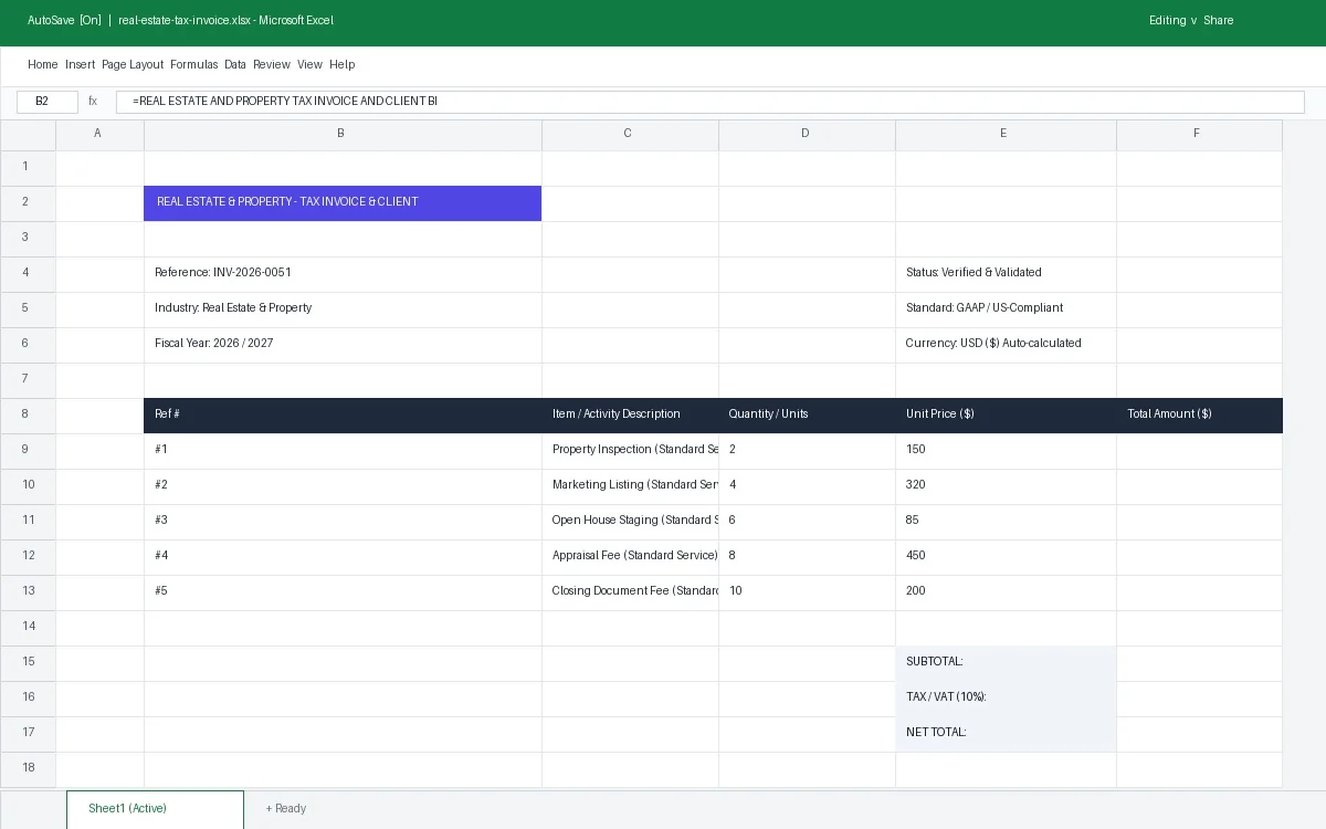 Real Estate & Property Tax Invoice & Client Billing Template