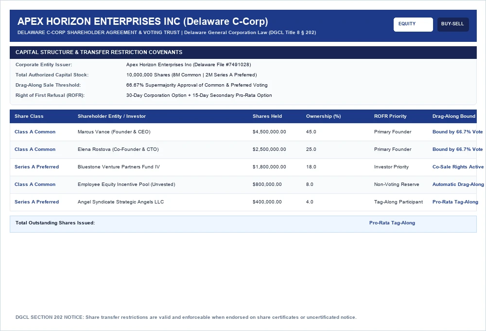 Comprehensive Shareholder Agreement with Buy-Sell, Drag-Along & Tag-Along Provisions