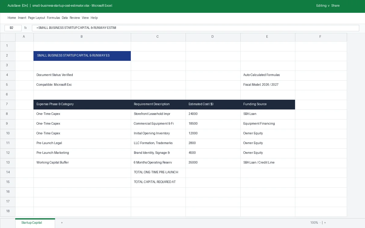 Small Business Startup Capital & Runway Estimator