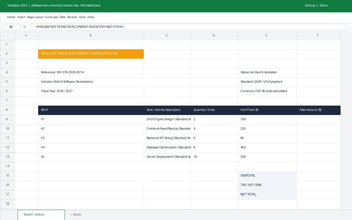 Preview of Web & Software Development Inventory & Stock Log Template