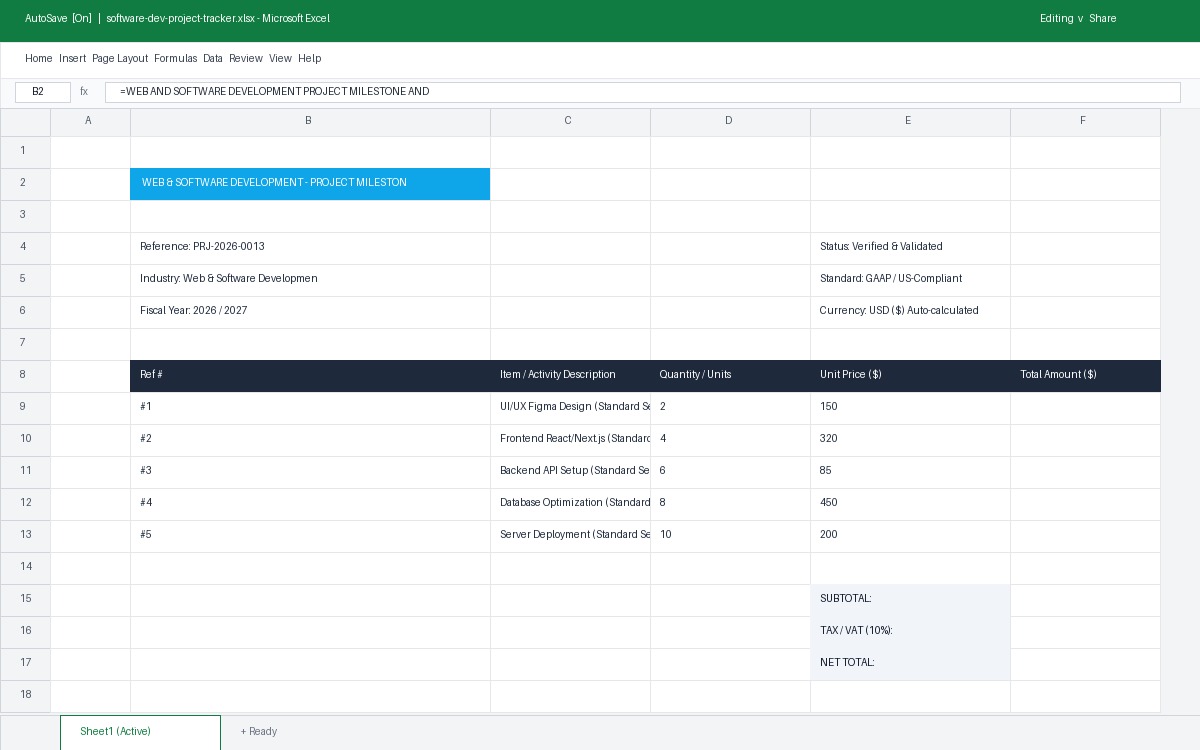 Web & Software Development Project Milestone & Gantt Tracker Template