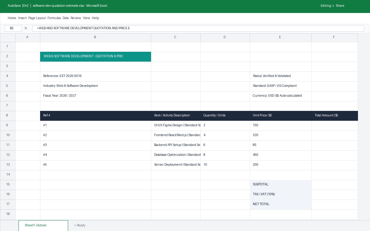 Preview of Web & Software Development Quotation & Price Estimate Template