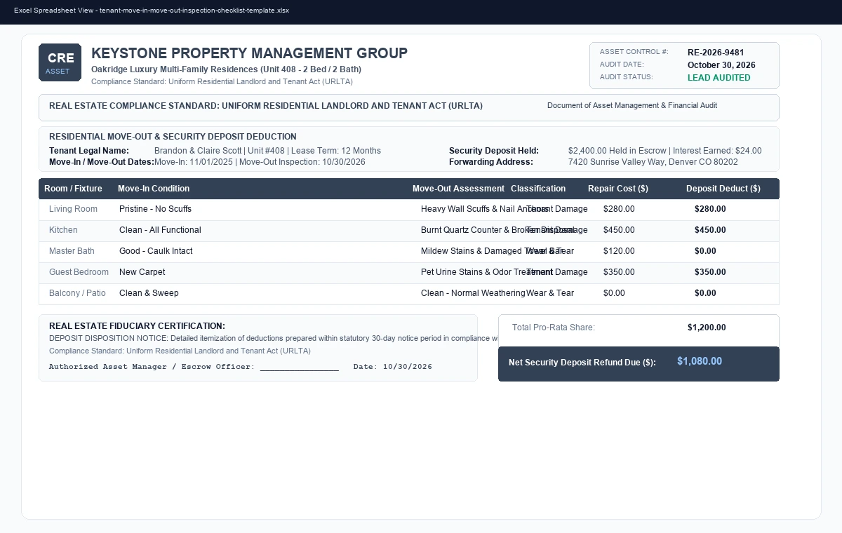Tenant Move-In & Move-Out Condition Inspection Checklist Template