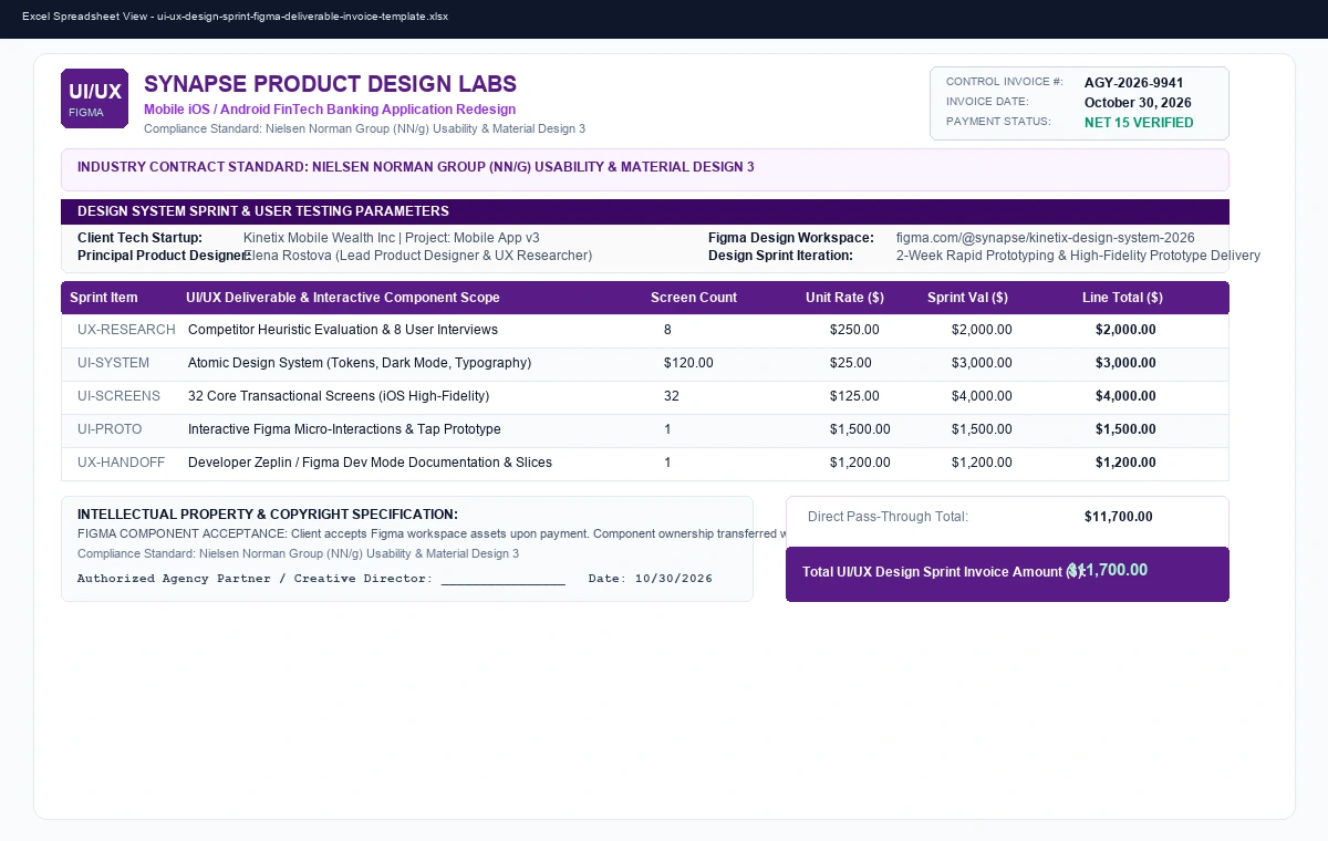 UI/UX Design Sprint Proposal & Figma Deliverable Acceptance Invoice