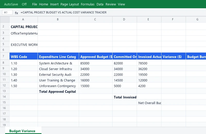 Capital Project Budget vs Actual Cost Variance Tracker