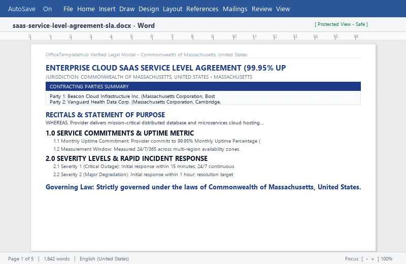 Enterprise Cloud SaaS Service Level Agreement (99.95% Uptime SLA)